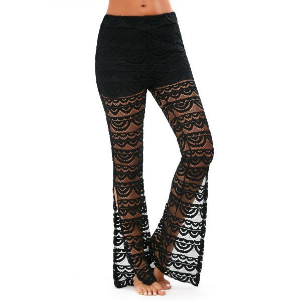 Summer Women Elegant Patchwork Sheer Pants Lace Trouser Pantalon Party Clubwear