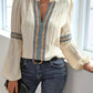 Chemise patchwork simple à col en V et dentelle unie