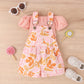Bubble Sleeve Printed Suspender Shorts Suit