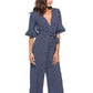 Half sleeve V-neck polka dot print jumpsuit
