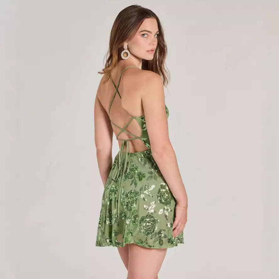Womens Slim-Fit Fashionable Sequined Sexy Slip Dress