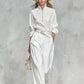 Elegant High Quality Zip Up Collar Long Sleeved Shirt And Wide Leg Pants Set