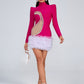Rose Red Raglan Long Sleeve Ball Gown Dress