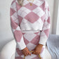 Hit Color Diamond Lattice Midriff-baring Sweater Hip Skirt Casual Suit