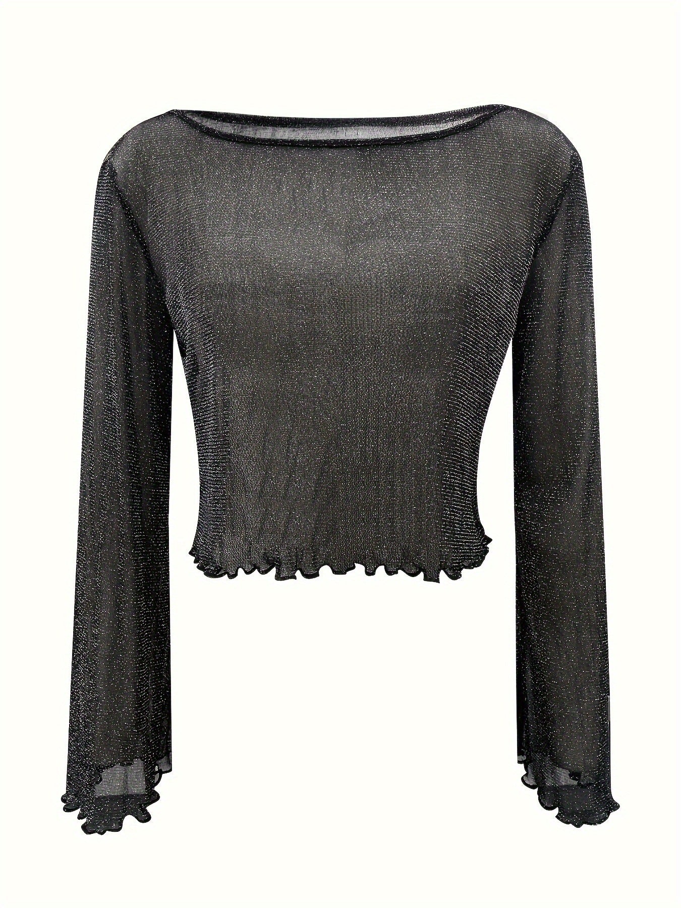 Sequin Gauze Bell Sleeve Casual Women's Clothing