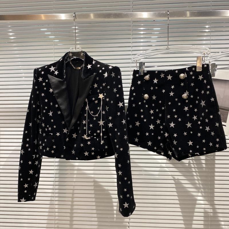 Ladies Spring New Star Suede Pin Jacket Suit