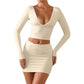 Women's V-neck Backless Long-sleeved Top Fashionable Dress Set