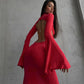 Bell Sleeve Backless Slit Slim Fit Dress