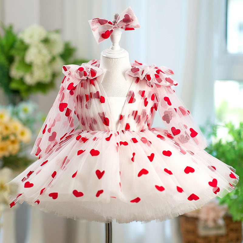 Children Red Love Princess Dress Gown
