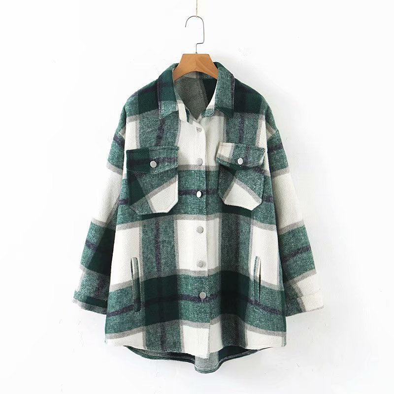 Loose check shirt with chest pocket