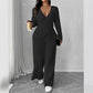 Womens Knitted V-Neck Jumpsuit With Wide-Leg Pants
