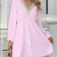 Solid Color Long Sleeve Lace V-neck Tight Waist Dress