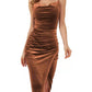 Fashion Women's Temperament Slit Pleated Velvet Sling Dress