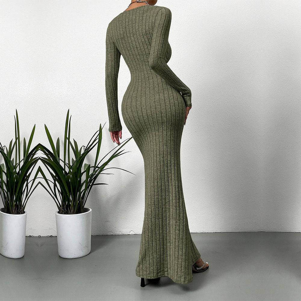 Women's Ouji-style Square Neck Dress For Autumn And Winter