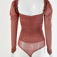 Long-sleeved U-neck mesh bottoming top jumpsuit