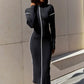 Contrasting Color Thread Sweater Long Dress Women