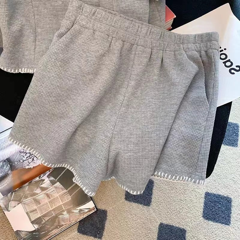 Short-sleeve Collared Sports Top And Shorts Two-piece Set