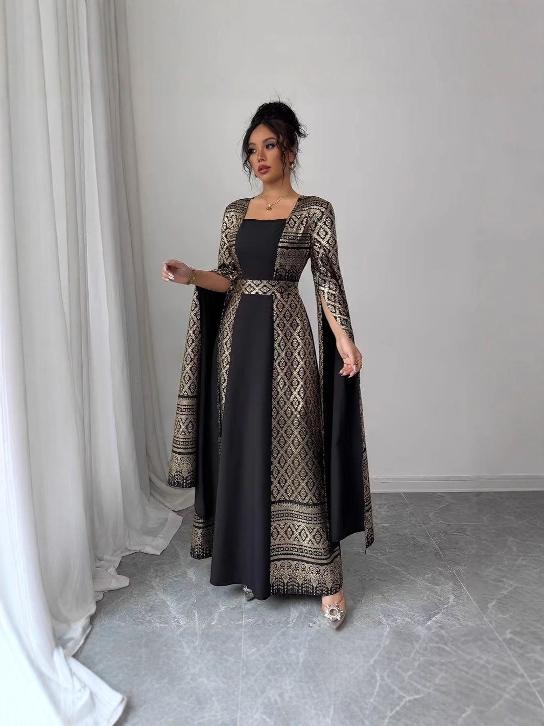 Womens Casual Long-sleeve Flared Dress