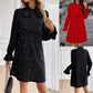 Women's Lace-up Bead Long Sleeve Solid Color Loose Dress