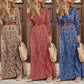 Robe fleurie bohème à manches longues et col en V