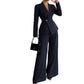 Solid-color Long-sleeve Straight-leg Pants Set For Women