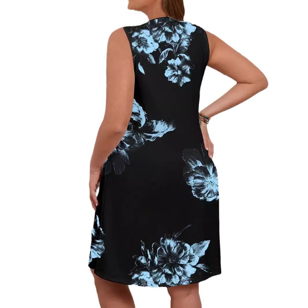Robe à manches courtes et imprimé végétal pour femme, jupe patchwork à contraste de couleurs