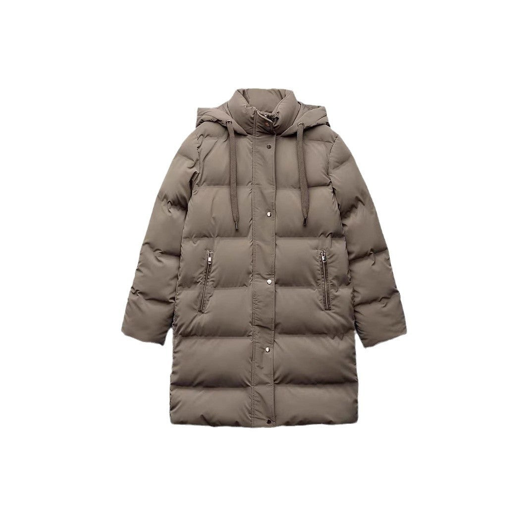 Veste en coton à capuche, coupe ajustée, amincissante et chaude, manteau long
