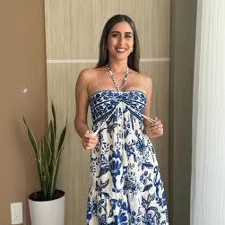 Split Printed Lace-up Tube Top Dress