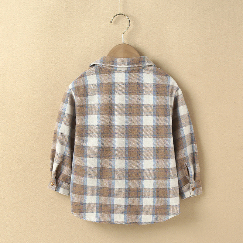 Version Mode Petite Chemise À Carreaux Pour Enfants À La Mode Style Étranger Simple Boutonnage Décontracté
