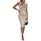 Womens Stylish Striped One-shoulder Sheath Dress