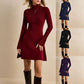 Women's High Neck Flared Sleeve Knit Sweater Dress Elegant Solid Color Long Sleeve