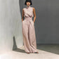 Casual Sleeveless Suit Summer Stand-up Collar Pullover Top And Loose Straight-leg Trousers Women's Clothing