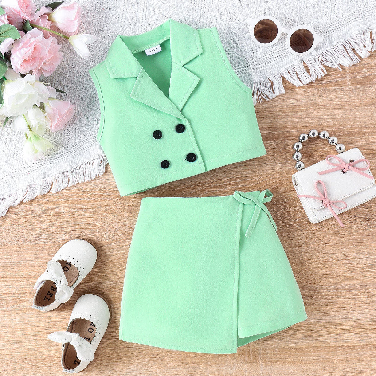 Ensemble gilet et jupe couleur bonbon pour fille