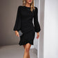 Elegant And Sophisticated Solid-Color Long-Sleeve Sheath Dress For Commuting And Everyday Wear