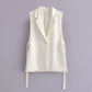 Style Lapel Sleeveless One Button Design Lace Up Vest Coat
