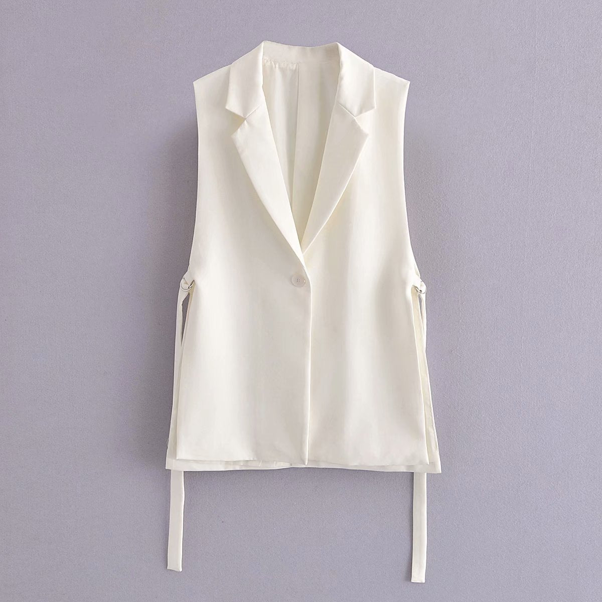 Style Lapel Sleeveless One Button Design Lace Up Vest Coat