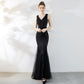 Robe de soirée élégante à paillettes et queue de poisson pour femme
