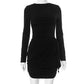 Women's Round Neck Pleated Bandage Waist Dress