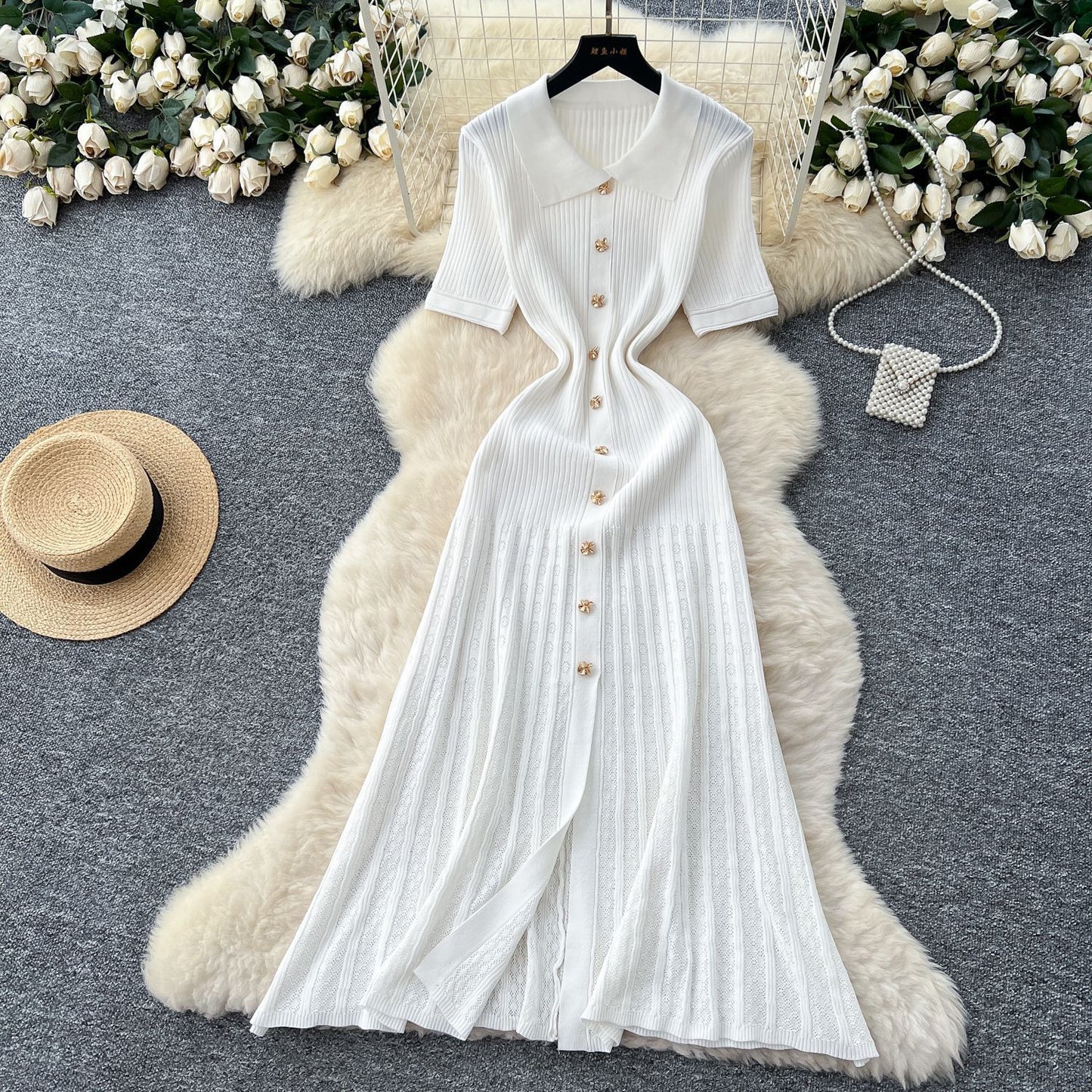 Women's French-style Single-breasted Knitted Dress Sweater