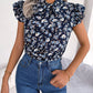 Casual Floral Stringy Selvedge Lace-up Bow Top