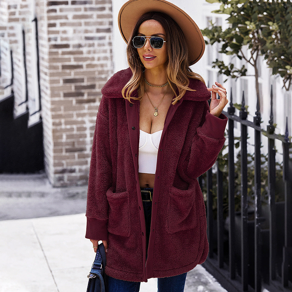 Manteau long en fourrure Manteau d'hiver en polaire double face à manches longues