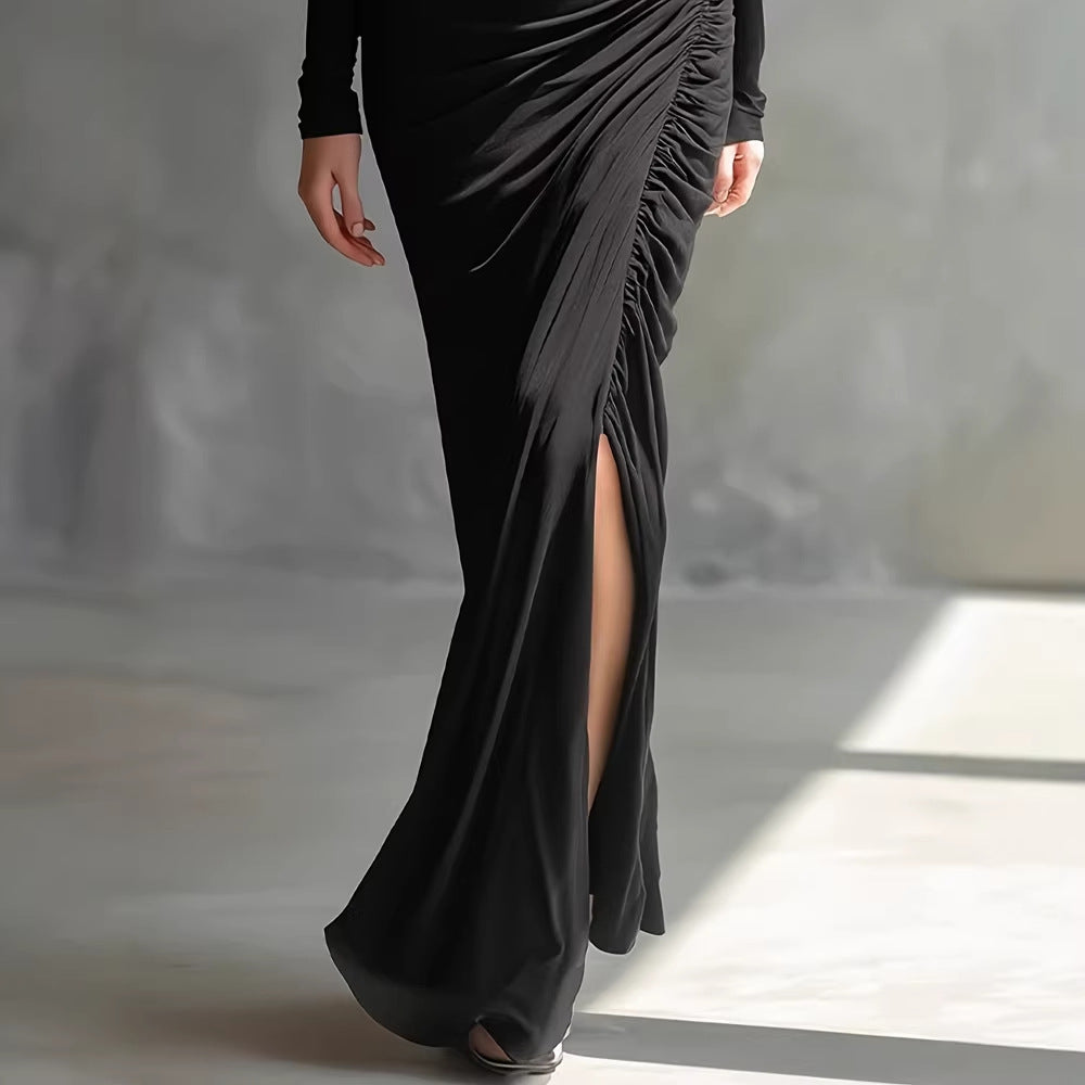 Elegant Wrap Dress With A Boat Neckline And A Fitted Waist