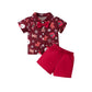 Ensemble deux pièces pour garçon, petit et moyen, avec chemise à manches courtes et short imprimés de Noël