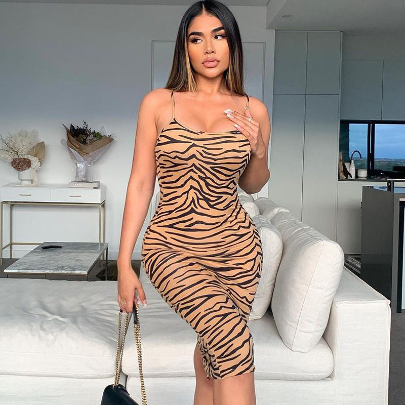 Printed Slim Slimming Split Sling Dress