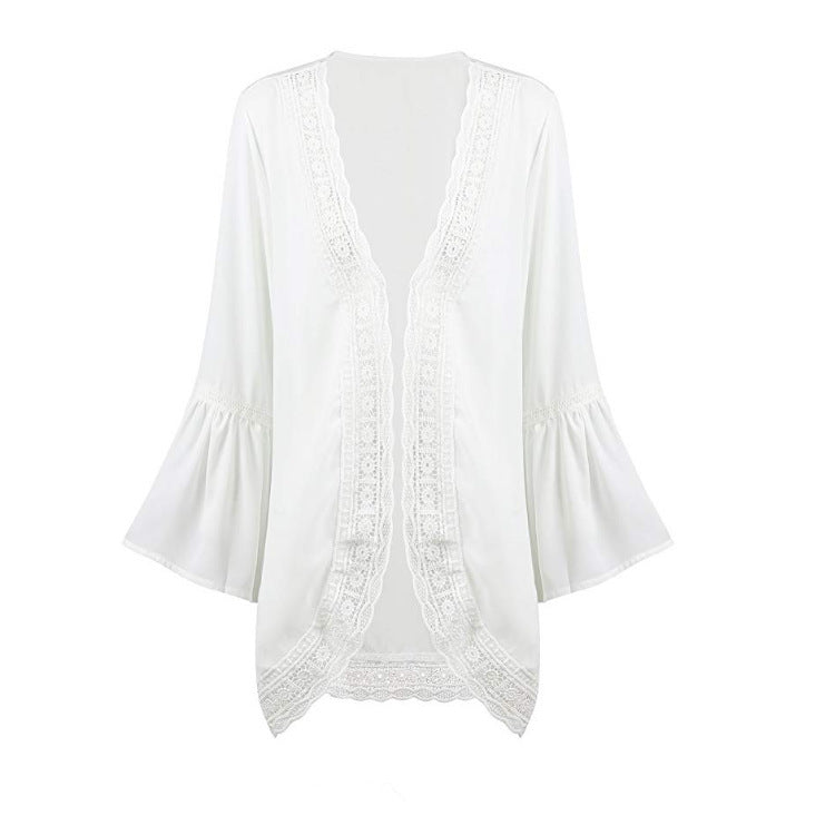 Ladies Sale Fashion Cardigan Lace Chiffon Long Sleeve Shirt