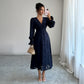 Elegant And Stylish Deep V Lace Long Sleeve Dress For Women