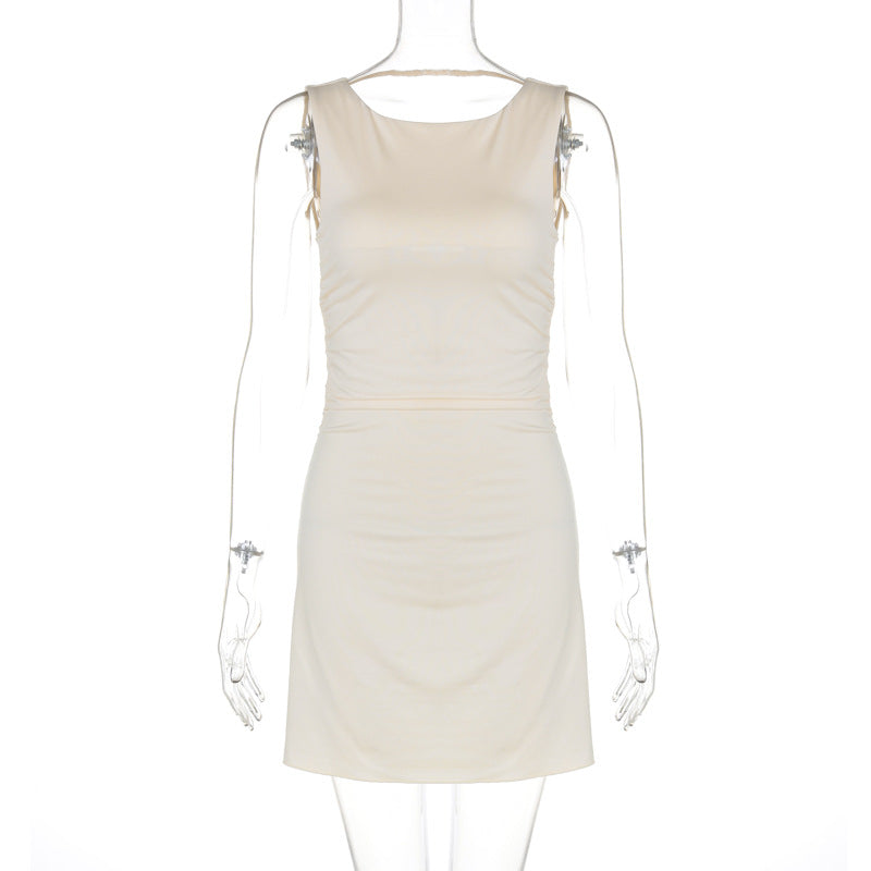 European And American Solid Color Sleeveless Skirt Backless Sheath Dress