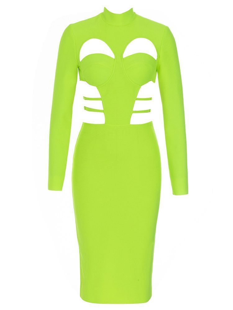Retro Back Hollow-out Slit Slim-fitting Long Sleeve Dress