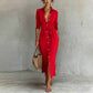 Elegant Casual Lace-Up Button-Down Shirt Dress New Arrival