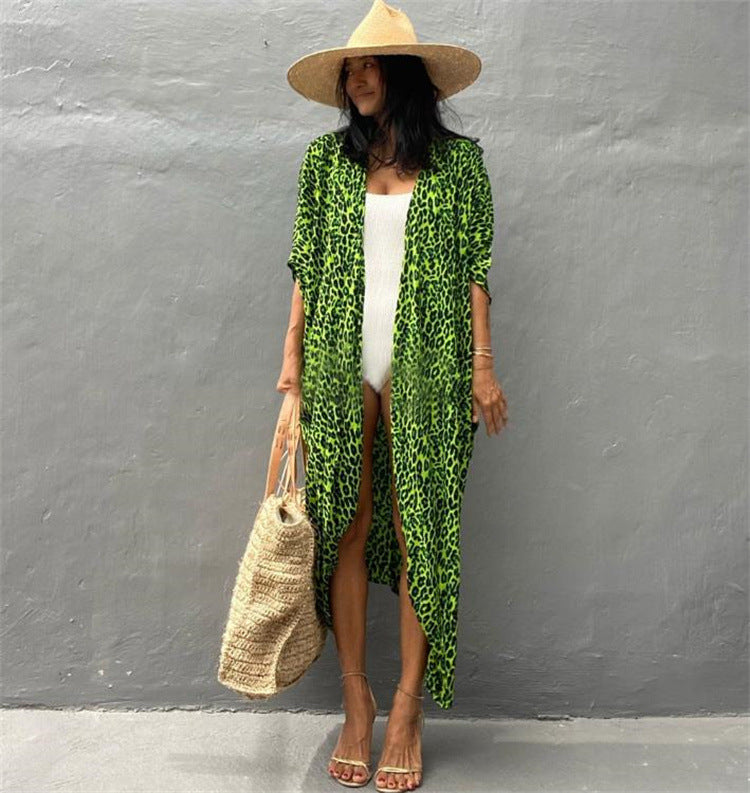 Leopard Point Cardigan Loose Beach Sunscreen Shirt